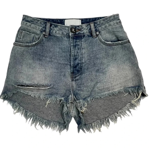 One Teaspoon High Waist Bonita Blue Denim Jean Short Distressed Raw Hem Size 27 - Picture 2 of 8